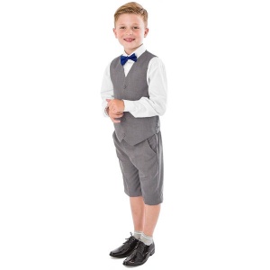 Boys Light Grey 4 Piece Shorts Suit with Bow Tie